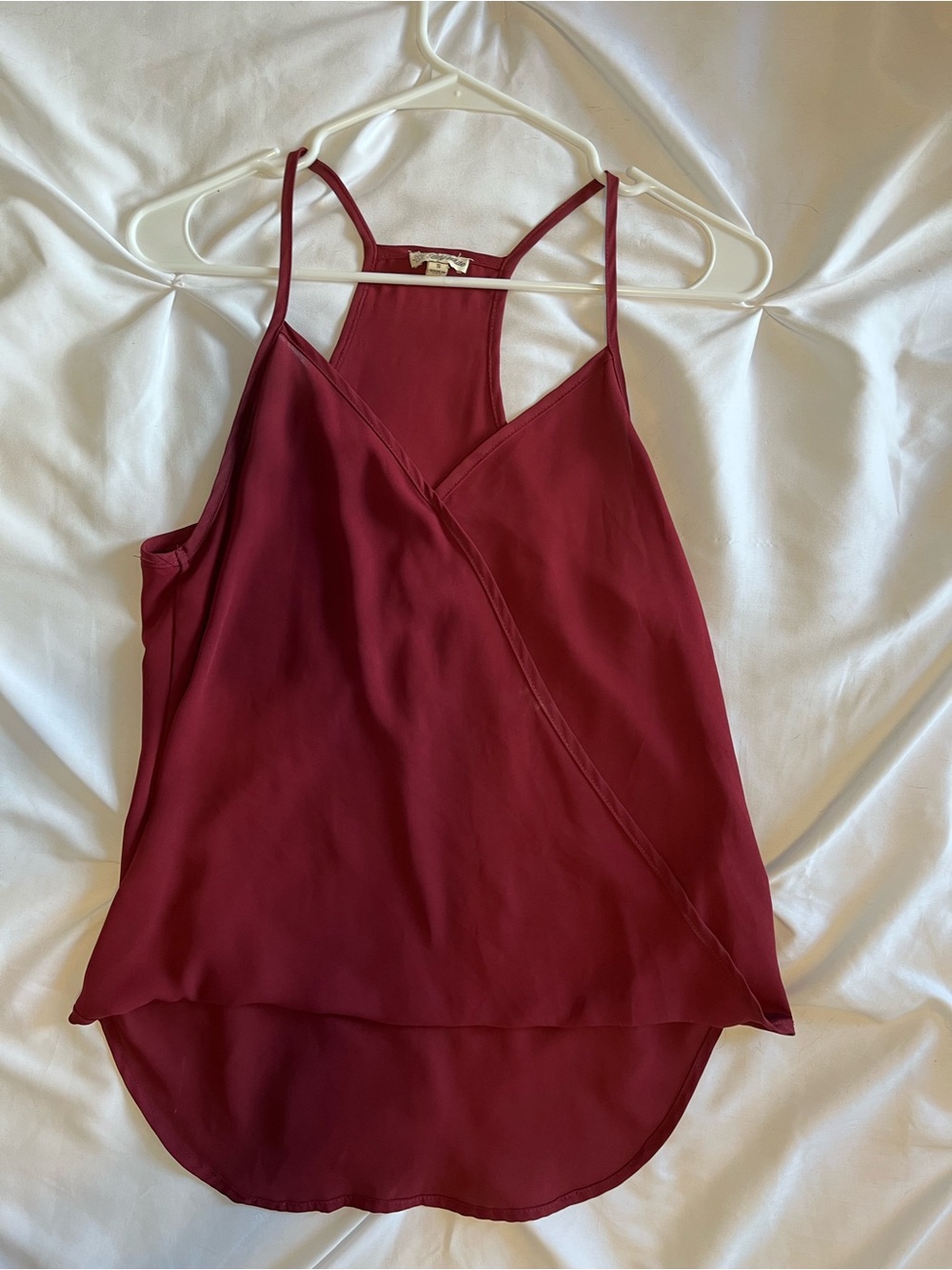 Lily White Burgundy Wrap-Front Spaghetti Strap Tank